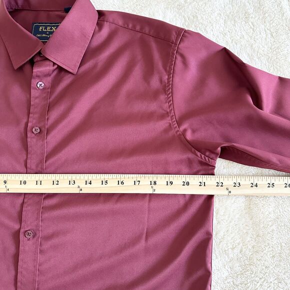 Flex Dress Shirt Mens Size M Maroon Luxury Collection Button-up Long Sleeve - Picture 5 of 7